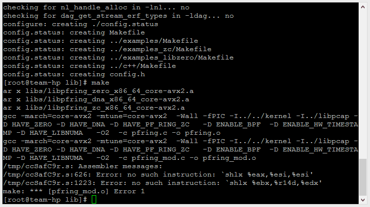 安装pfring的 Libpfring 库时遇到错误，求解答
