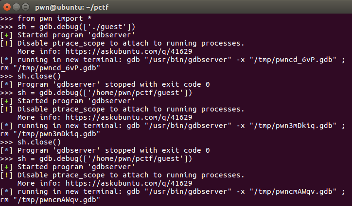 用gdb.debug打开程序，开启一个gdbserver