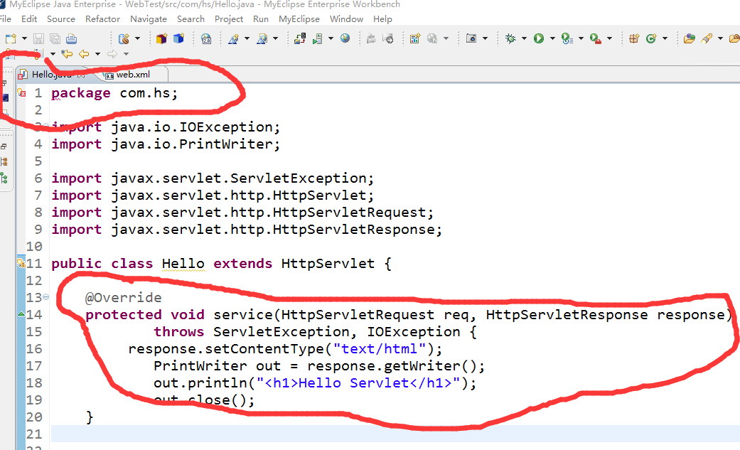 myeclipse创建web项目写一个类继承HttpServlet,重新其Service方法项目报错什么原因